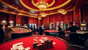 Engage in thrilling gameplay at https:/nk88.us.com/ with stunning casino visuals featuring roulette and poker tables.