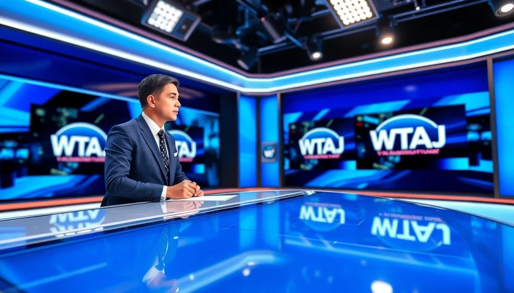 WTAJ news anchor delivering breaking news in a high-tech studio environment.