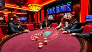 Experience the excitement at 789f link with a luxurious casino scene featuring tables and chip action.