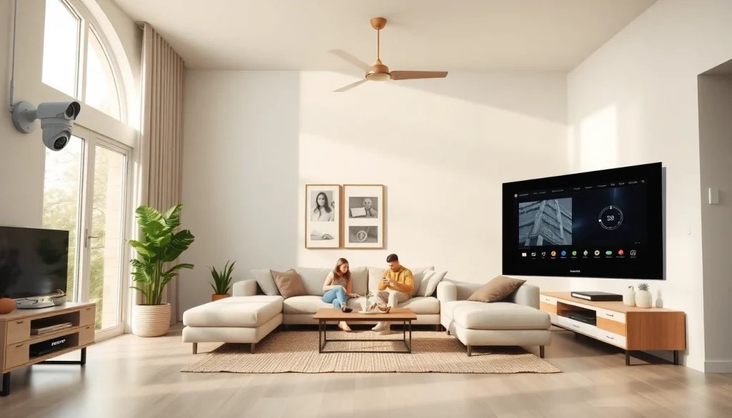 Interior del hogar con un sistema de alarmas de seguridad que muestra seguridad y tecnología