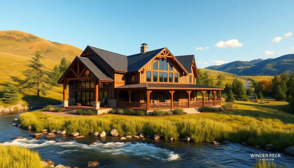 Winding River Farmhouse New Build showcasing its rustic charm and natural landscape.