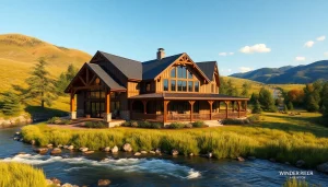 Winding River Farmhouse New Build showcasing its rustic charm and natural landscape.