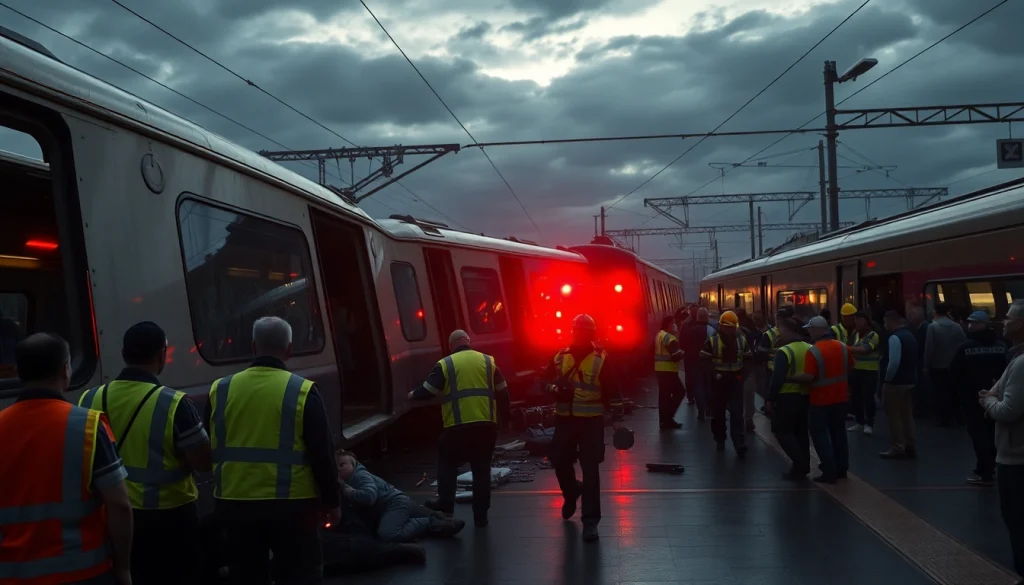spain train crash scene showing emergency responders aiding injured passengers