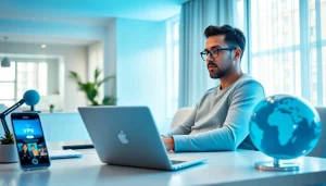 使用快连 VPN 的用户在现代化工作场所体验快速互联网连接