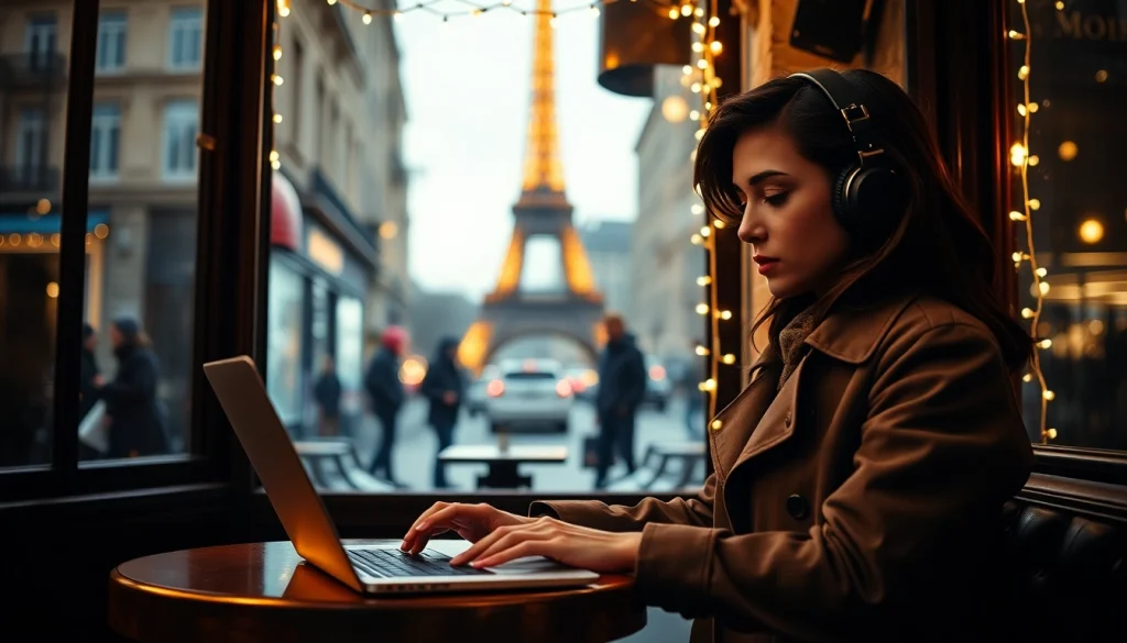 Image to prompt generator showcases a young woman at a Parisian café, highlighting creativity.