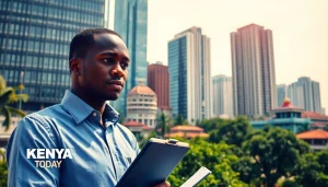 Stay updated on Kenya News Today with our vibrant urban scene featuring a news reporter.