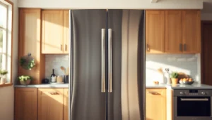 Modern Refrigerator in a bright kitchen showcasing a sleek design and stylish finish.